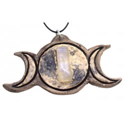 Ceramic Triple Moon with Rainbow Moonstone Wall Art 06